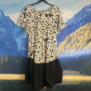 Vtg Dr. II 1980s Dalmation Print Party Dress Drop Waist Sz XXL